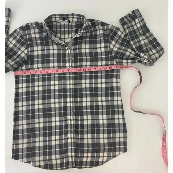 LAFAYETTE 148 Lightweight Flannel Plaid Button Down Shirt Gray White - Small (P) - Picture 4 of 9